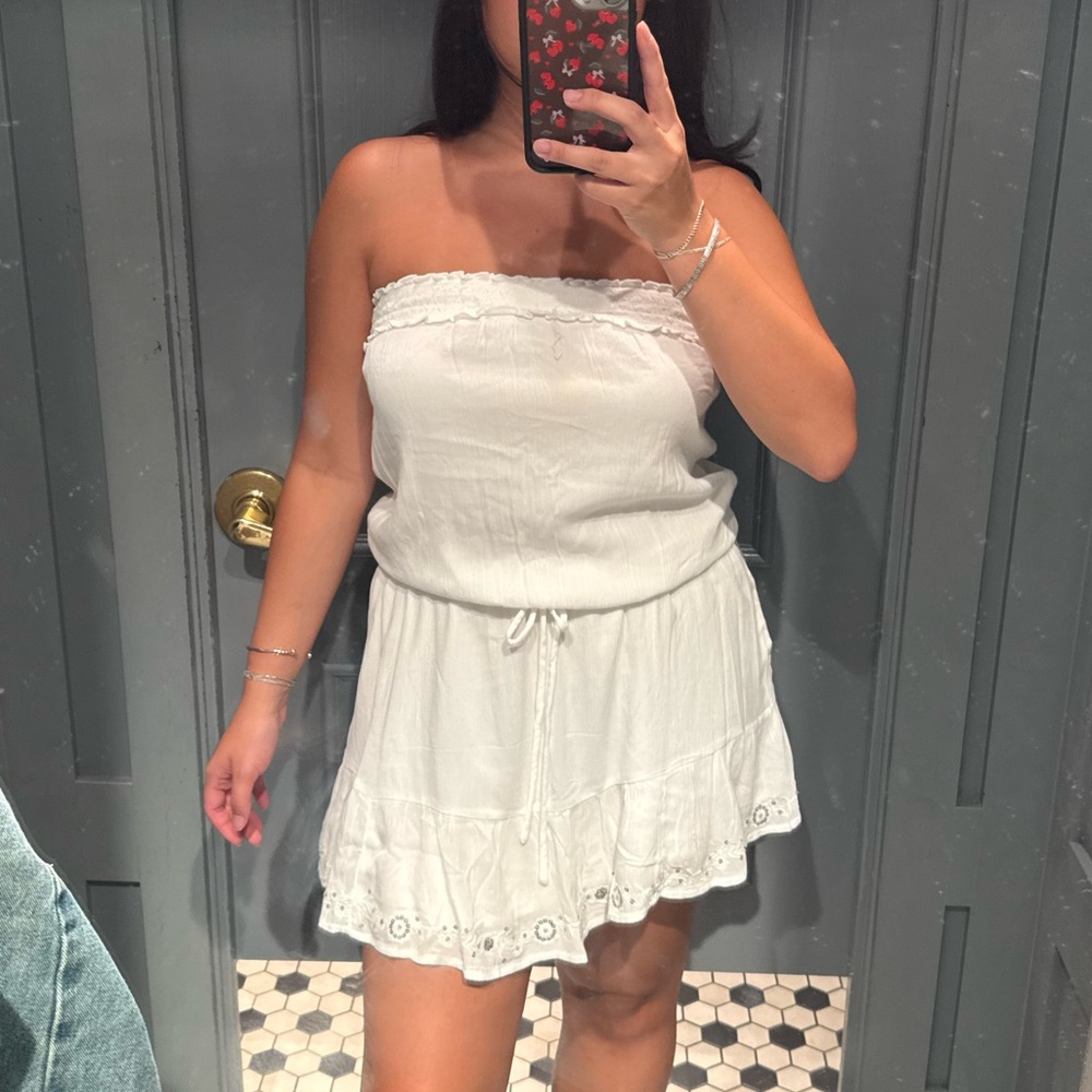 Hollister White Strapless Dress cinch waist